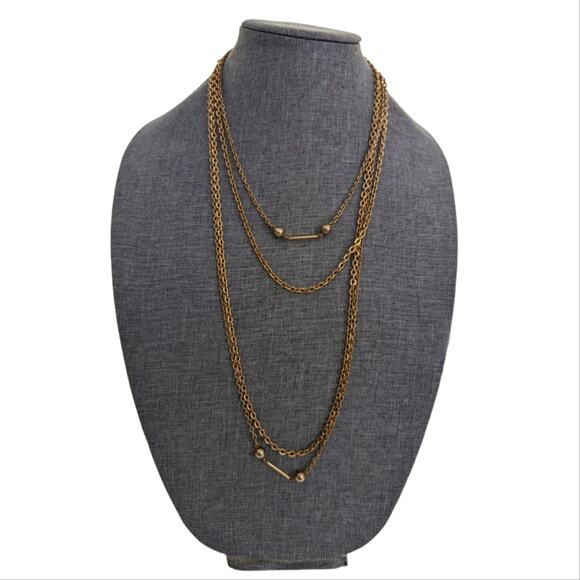 Vintage Estate Long Double Strand Gold Tone Chain Flapper Style Necklace - Picture 1 of 3